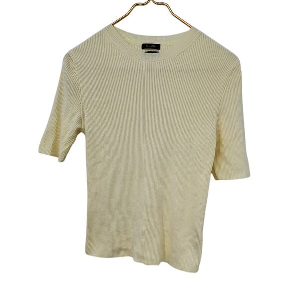 Massimo Dutti Italian Yarn Ribbed 1/2 Sleeve Sweater Top Pale Yellow Medium - Picture 1 of 8